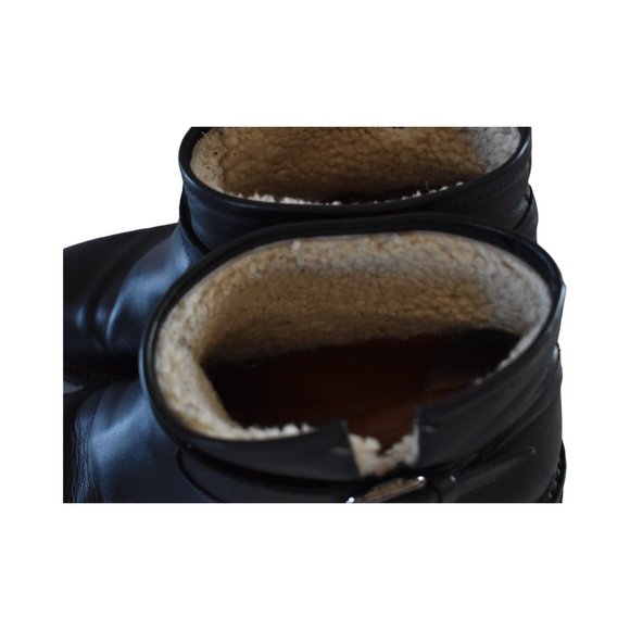 Fendi Shearling Lines Black Leather Moto Ankle Boots Boots / Booties w Lug Soles - Picture 6 of 12